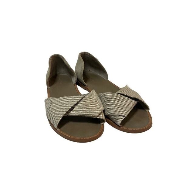 VINCE Womens Sandals Size 8.5 Canvas Suede Open Toe Open Side Flats Beige - Picture 4 of 6